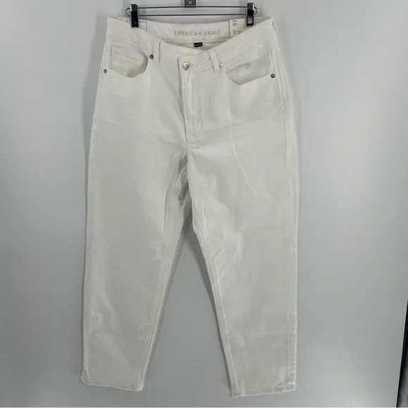 NWT American Eagle White Stretch Denim 5 Pocket Mom Jeans Casual Cotton Blend - Picture 2 of 13